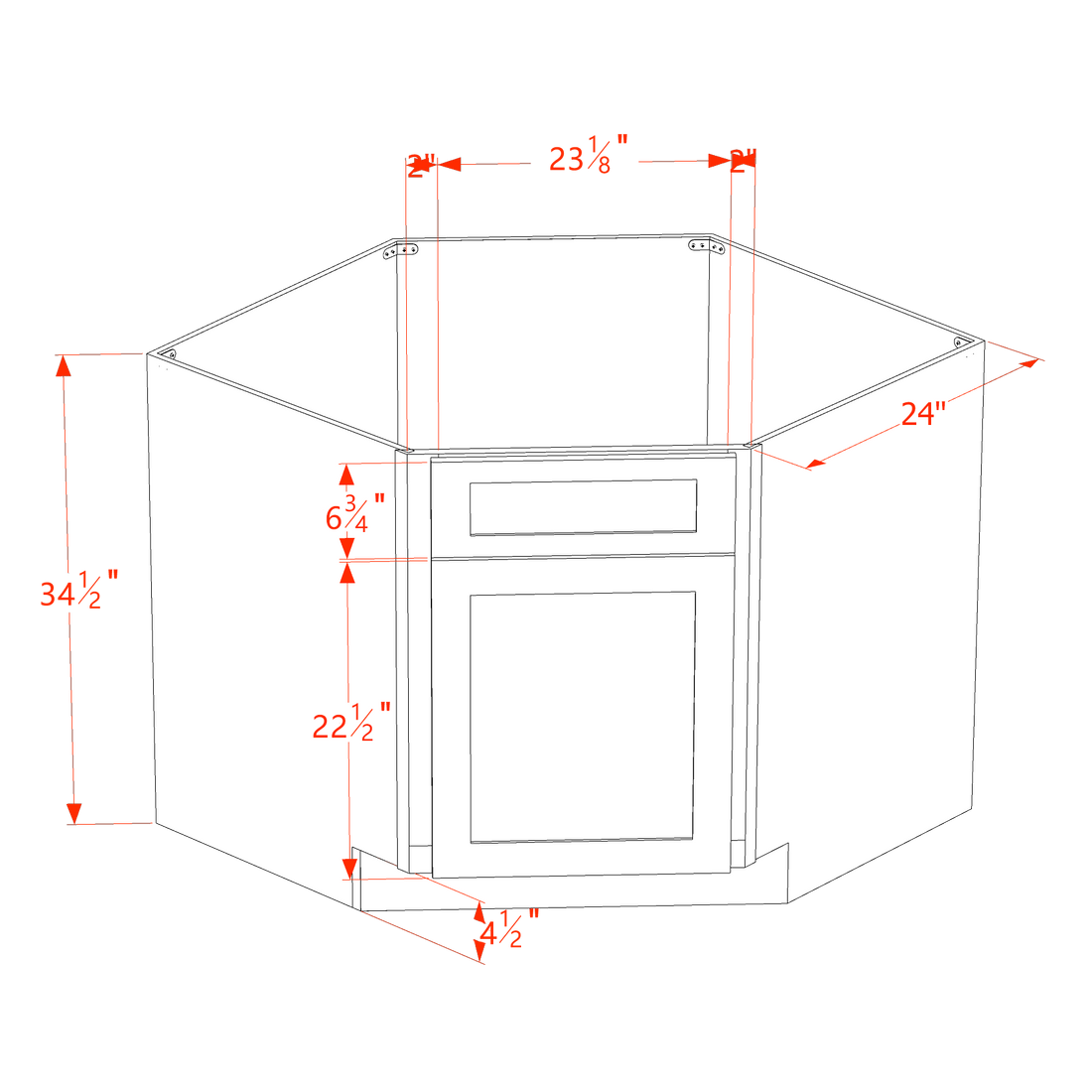 SF-DSB42: Frost White Slim Shaker 42" 1 Door - 1 False Drawer Corner Sink Base Cabinets