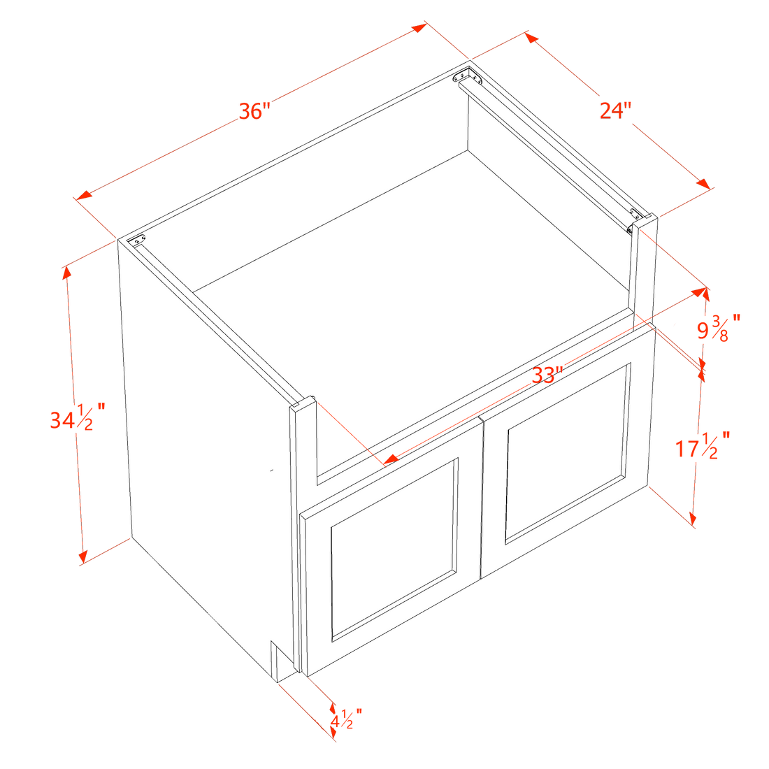 SF-FS36: Frost White Slim Shaker 36" 2 Doors Farm House Sink Base Cabinets