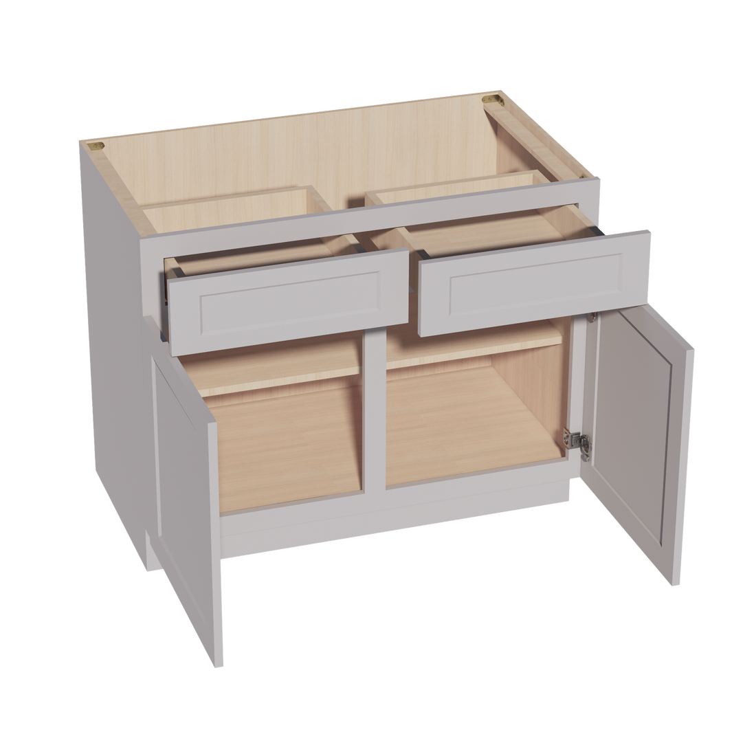 HA-B42: Ash Gray Shaker 42" 2 Drawers 2 Doors Standard Base Cabinet