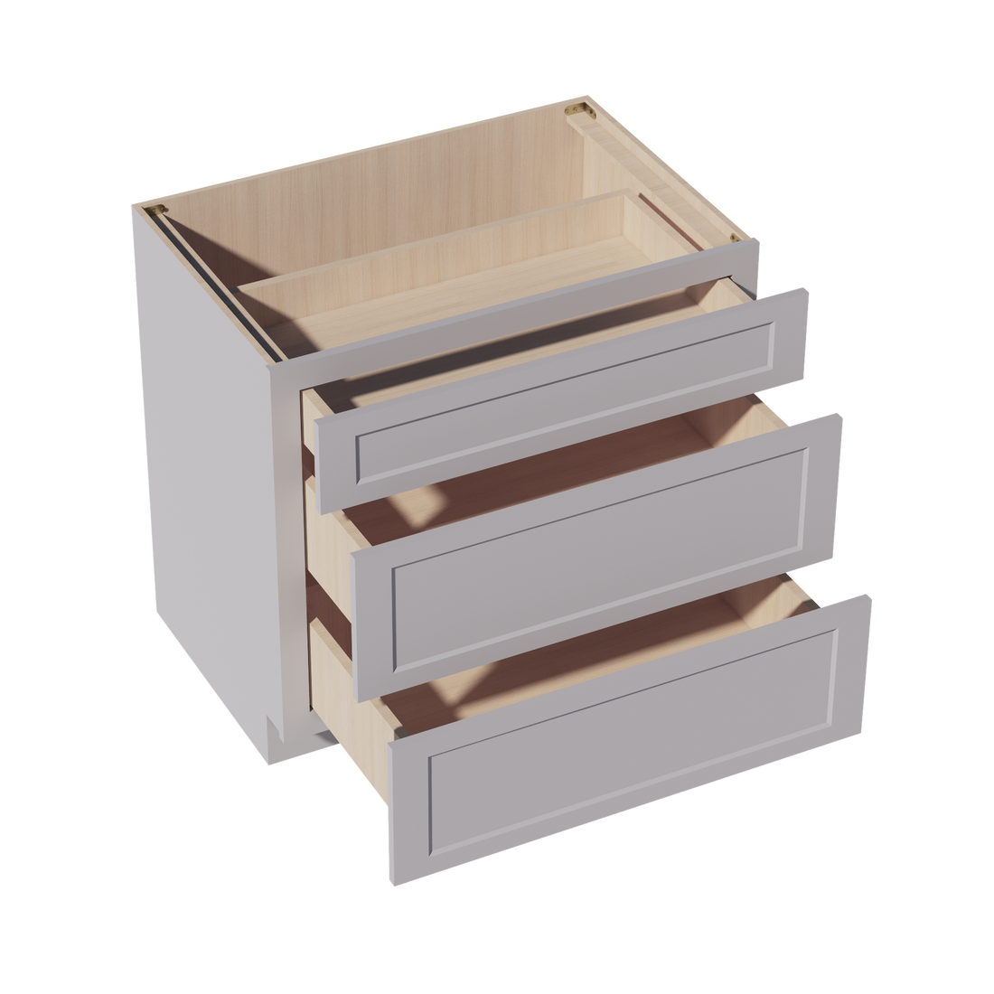HA-DB36: Ash Gray Shaker 36" 3 Drawers Base Cabinet