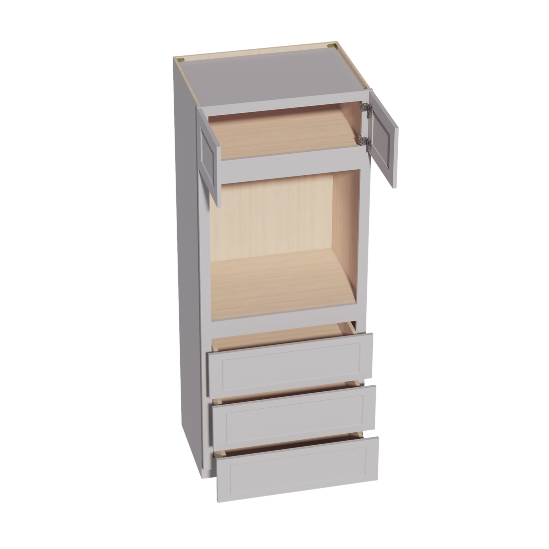 HA-OC3384: Ash Gray Shaker 33"W x 84"H x 24"D 2 Doors & 3 Drawers Tall Oven Shelf Cabinets