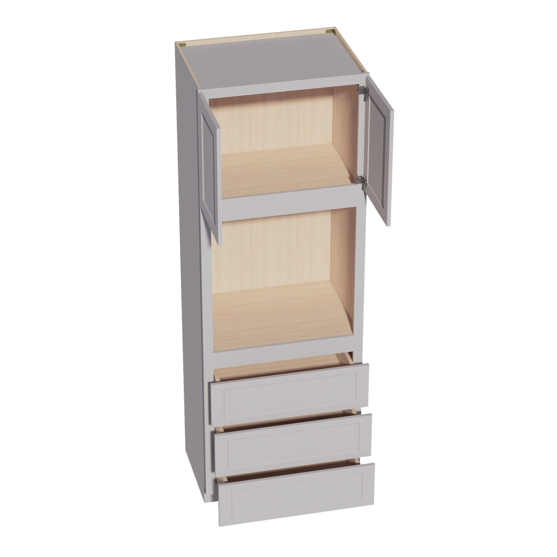 HA-OC3396: Ash Gray Shaker 33"W x 96"H x 24"D 2 Doors & 3 Drawers Tall Oven Shelf Cabinets