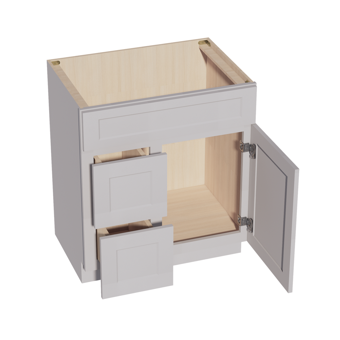HA-VSD3021L: Ash Gray Shaker 30"W x 34-1/2"H x 21"D 1 Door & 2 Left Drawers Offset Vanity Sink Base Cabinets