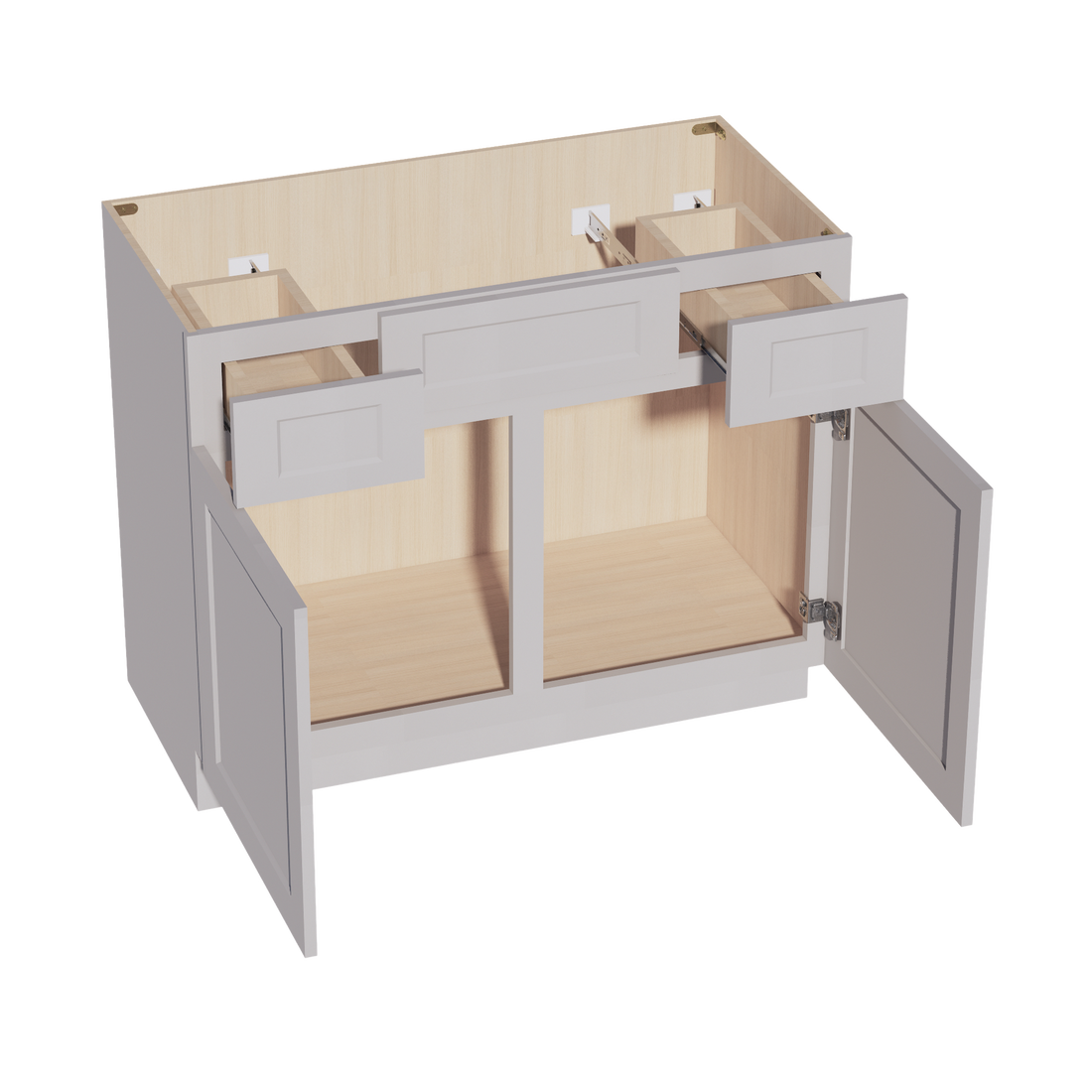 HA-VSD4221: Ash Gray Shaker  42"W x 34-1/2"H x 21"D 2 Doors, 2 Drawers & 1 False Drawer Centered Vanity Sink Base Cabinets