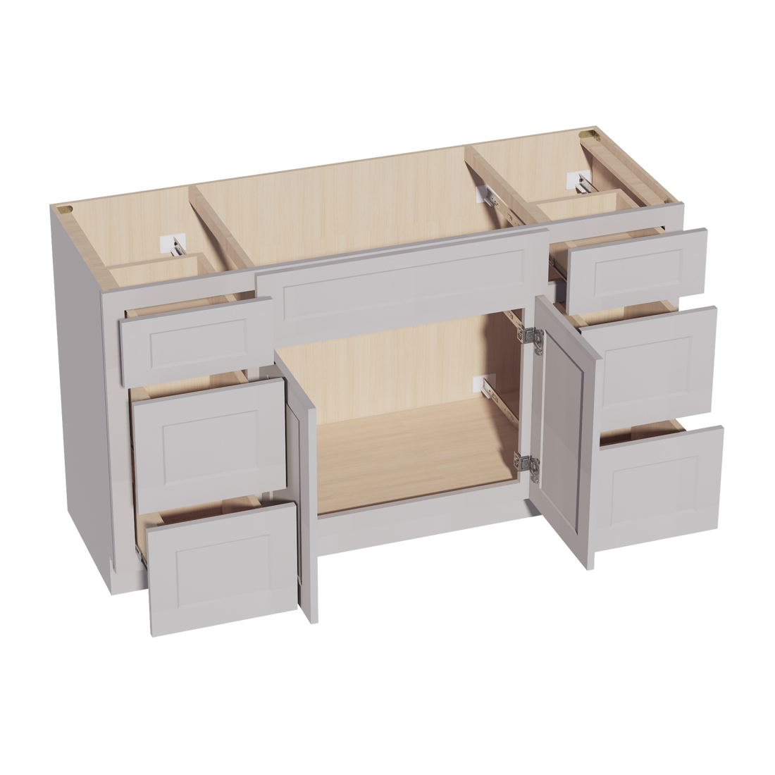 HA-VSD60SINGLE: Ash Gray Shaker 60"W x 34-1/2"H x 21"D 2 Doors, 6 Drawers & 1 False Drawer Single Sink Vanity Base Combo Cabinets