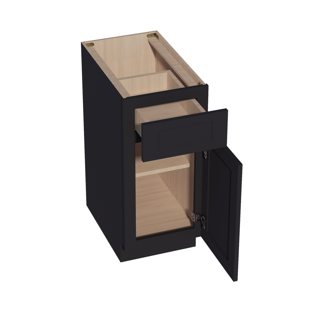 HE-B15: Ebony Black Shaker 15" 1 Drawer 1 Door Standard Base Cabinet