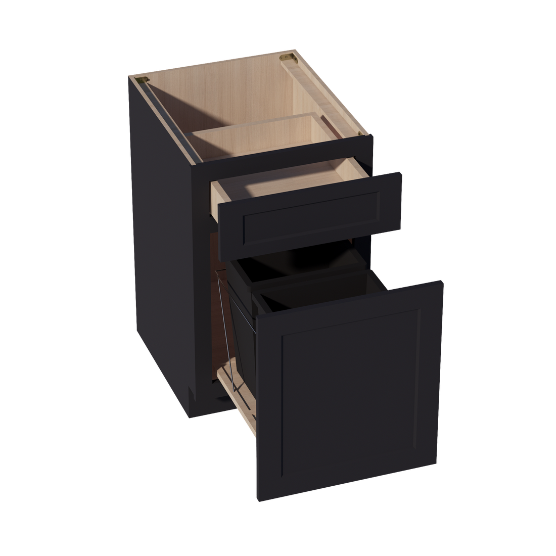 HE-B18TR: Ebony Black Shaker 18" 1 Drawer Trash Pull Out Base Cabinet