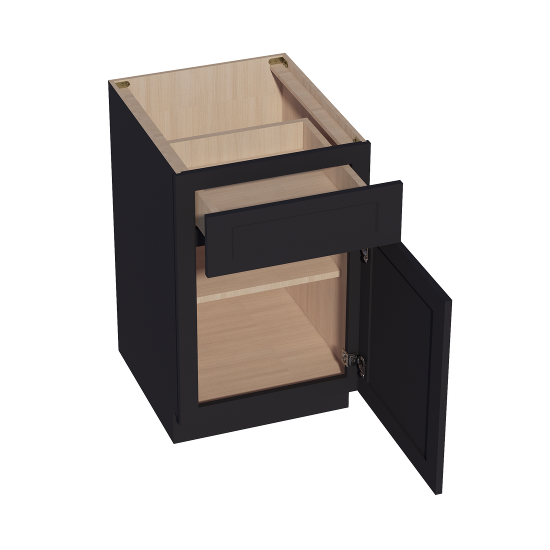HE-B21: Ebony Black Shaker 21" 1 Drawer 1 Door Standard Base Cabinet