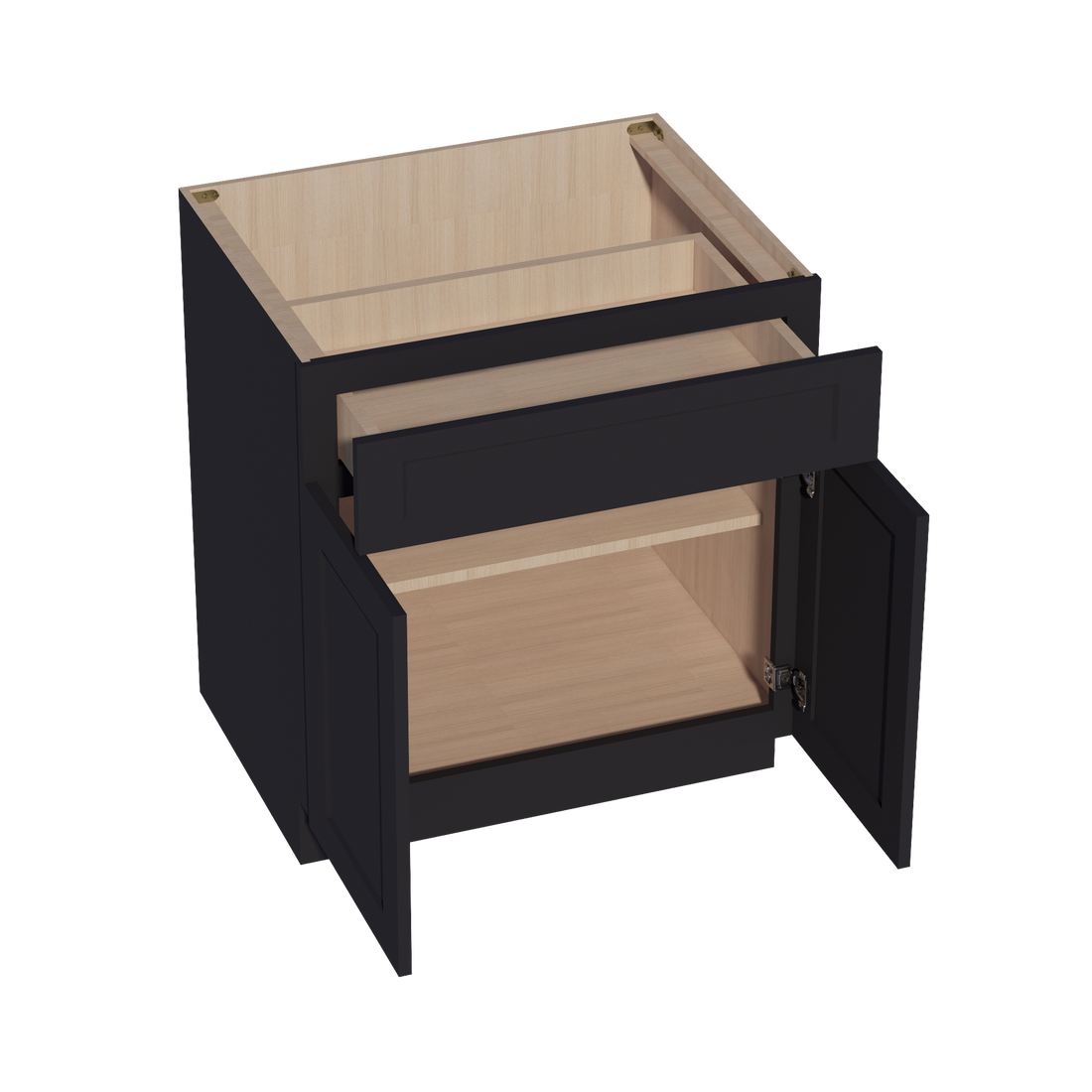 HE-B30: Ebony Black Shaker 30" 1 Drawer 2 Door Standard Base Cabinet