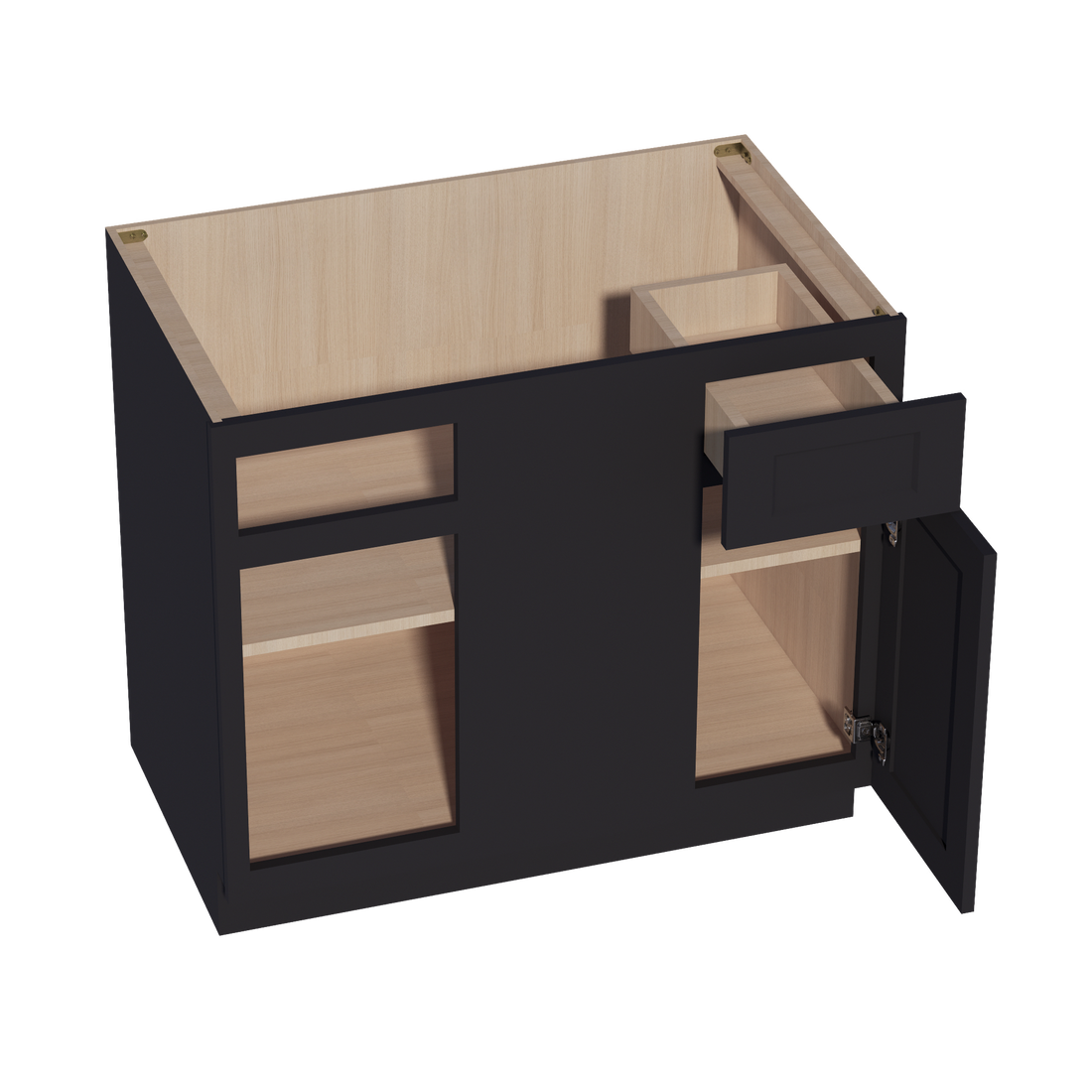 HE-BBC39/42: Ebony Black Shaker 39" 1 Door - 1 Drawer Blind Corner Base Cabinet