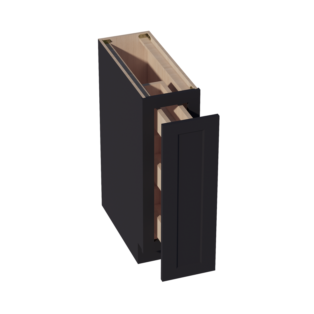 HE-BF09-PO: Ebony Black Shaker 09" Full Door Pull Out Spice Rack Base Cabinets