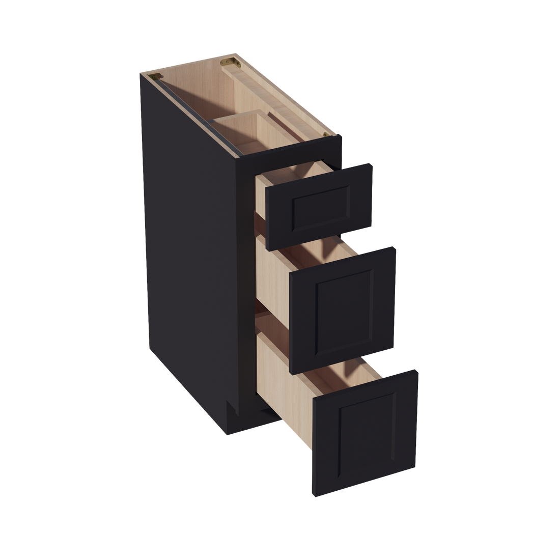 HE-DB12: Ebony Black Shaker 12" 3 Drawers Base Cabinet