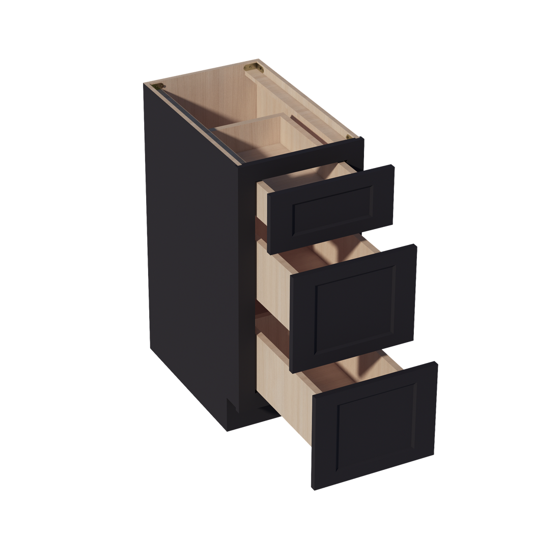 HE-DB15: Ebony Black Shaker 15" 3 Drawers Base Cabinet