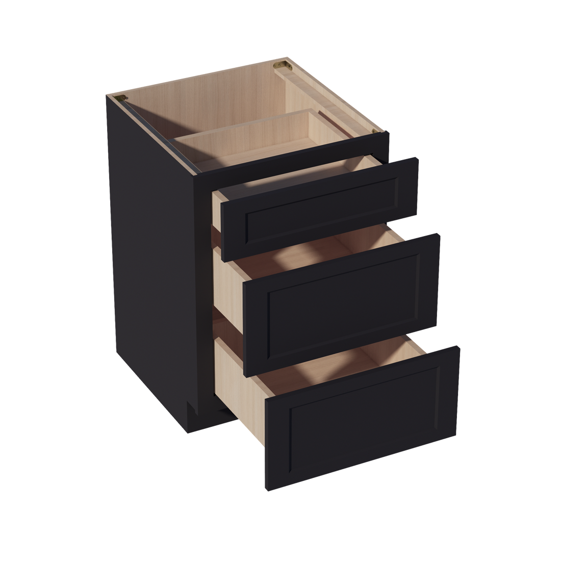 HE-DB24: Ebony Black Shaker 24" 3 Drawers Base Cabinet