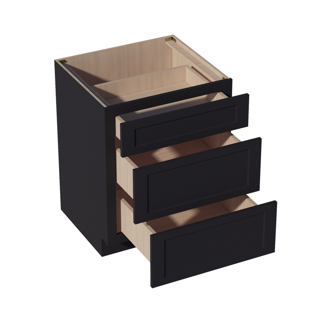 HE-DB27: Ebony Black Shaker 27" 3 Drawers Base Cabinet