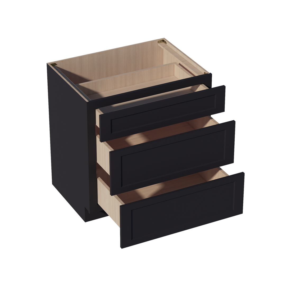 HE-DB33: Ebony Black Shaker 33" 3 Drawers Base Cabinet