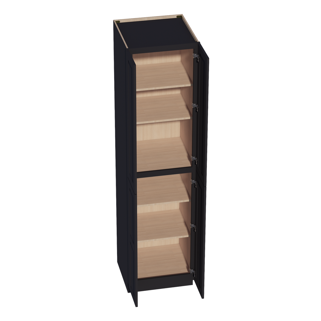 HE-TP2490: Ebony Black Shaker 24"W x 90"H x 24"D 4 Door & 5 Shelves Tall Shelf Pantry Cabinets