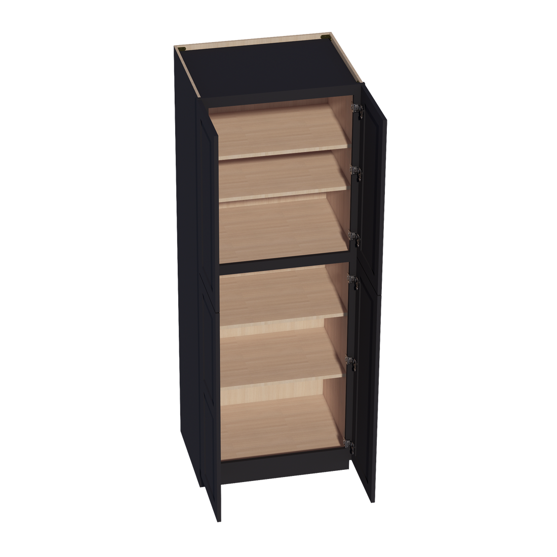 HE-TP3084: Ebony Black Shaker 30"W x 84"H x 24"D 4 Door & 5 Shelves Tall Shelf Pantry Cabinets