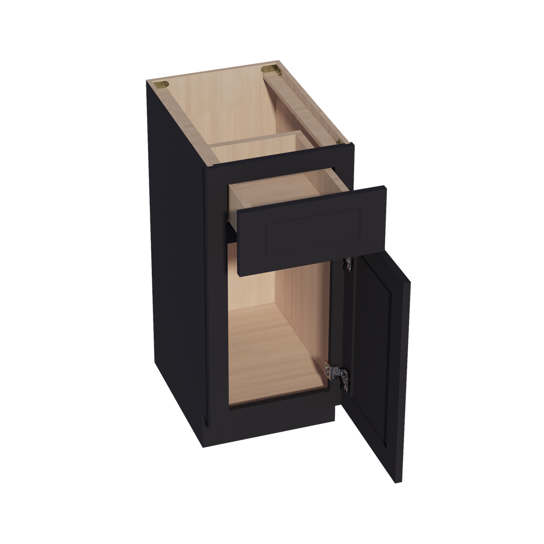 HE-VB1521: Ebony Black Shaker 15"W x 34-1/2"H x 21"D 1 Door & 1 Drawer Single Door Vanity Base Cabinets