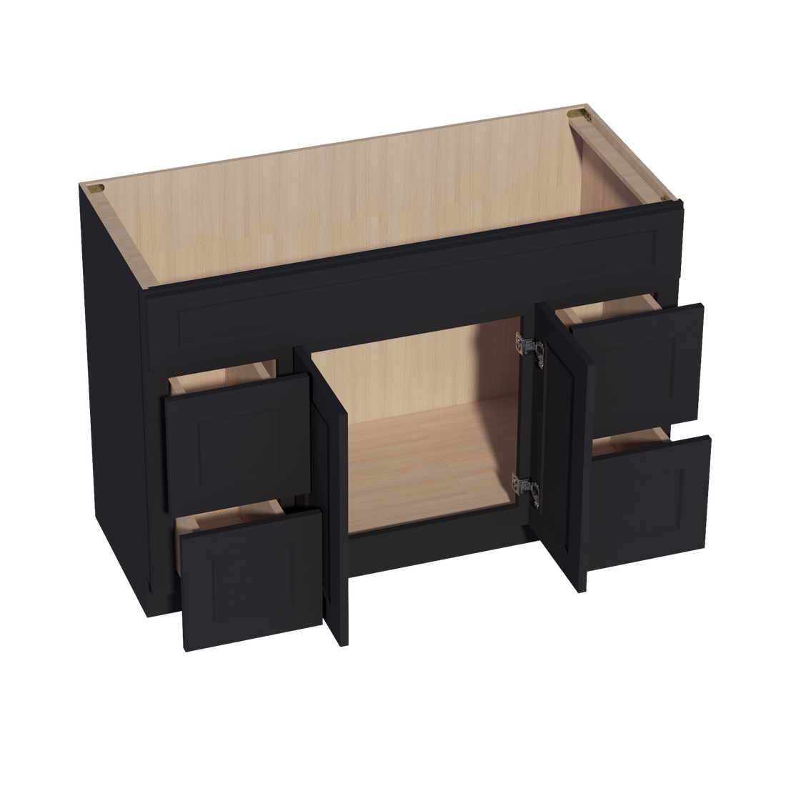 HE-VSD4821: Ebony Black Shaker 48"W x 34-1/2"H x 21"D 2 Doors, 4 Drawers & 1 False Drawer Centered Vanity Sink Base Cabinets