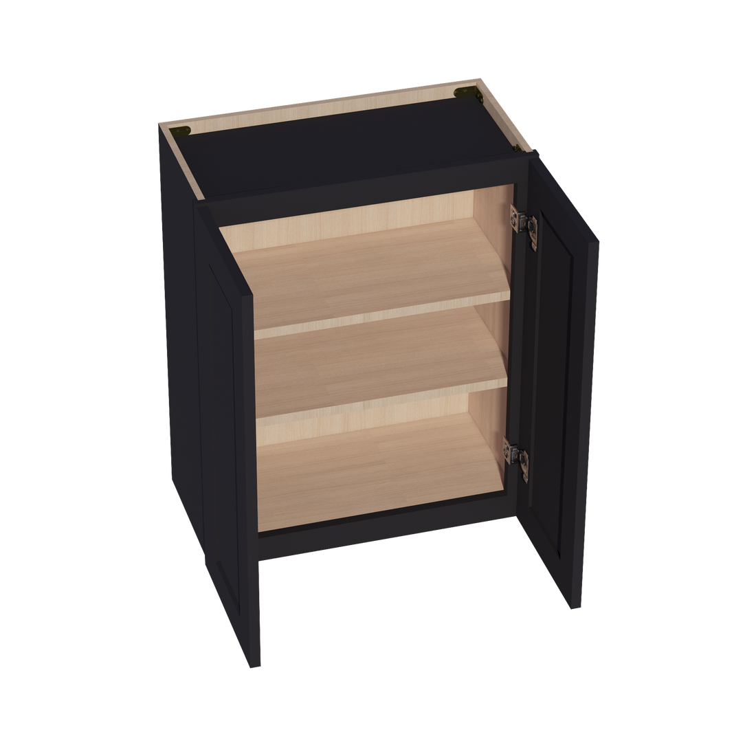 HE-W2430: Ebony Black Shaker 24"W x 30"H 2 Doors & 2 Shelves Standard Wall Cabinet