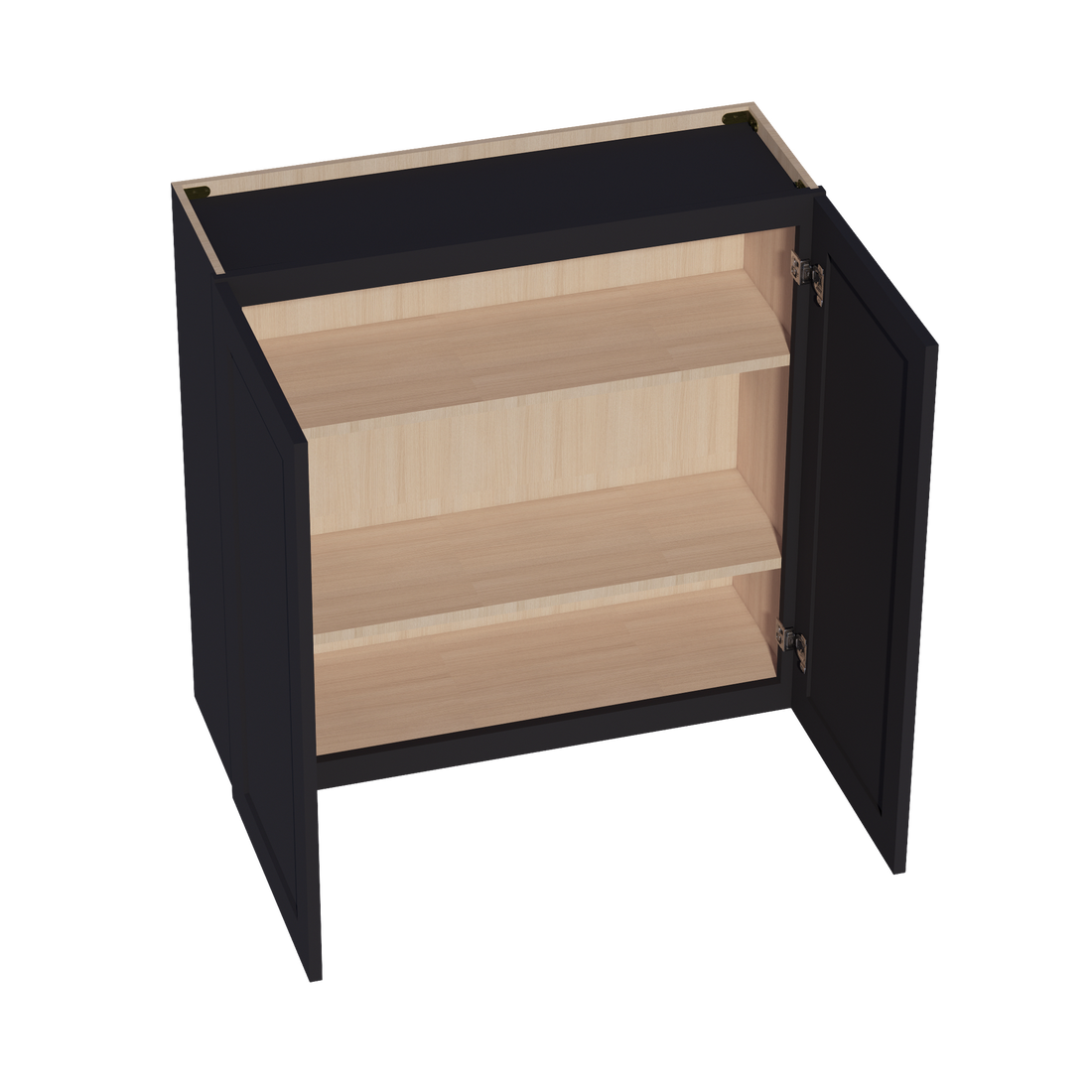 HE-W3636: Ebony Black Shaker 36"W x 36"H 2 Doors & 2 Shelves Standard Wall Cabinet