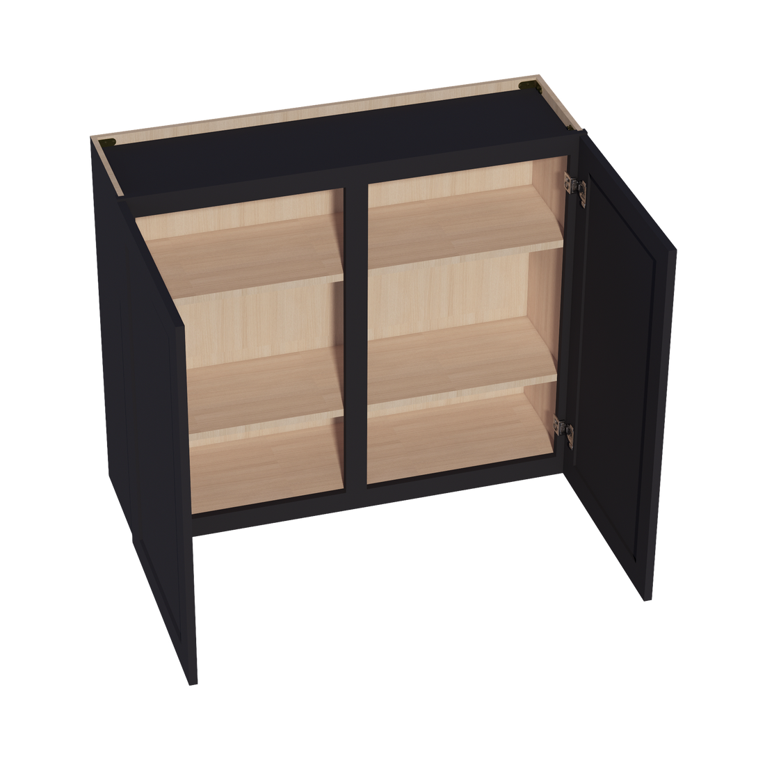 HE-W4236: Ebony Black Shaker 42"W x 36"H 2 Doors & 2 Shelves Standard Wall Cabinet