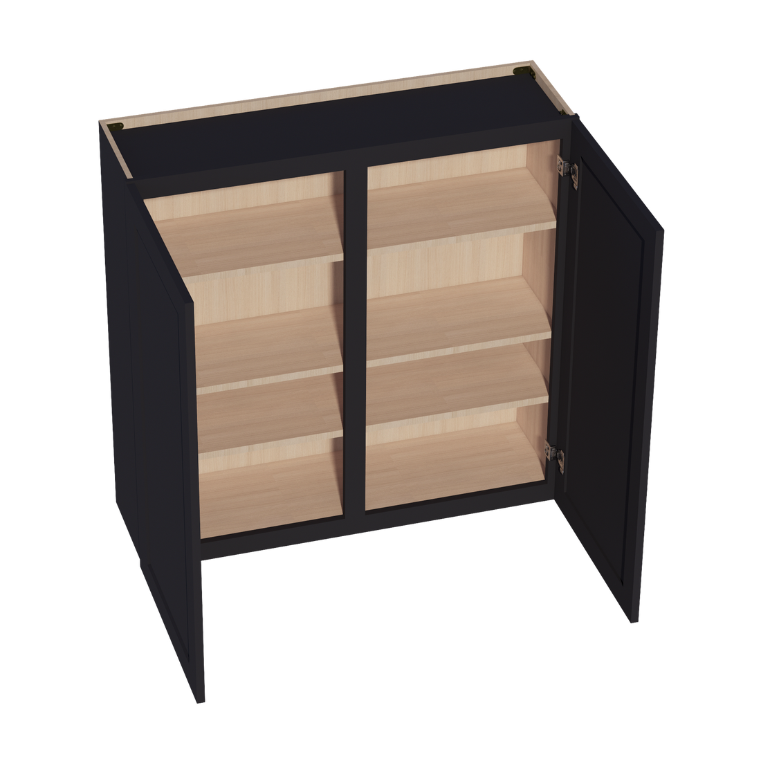 HE-W4242: Ebony Black Shaker 42"W x 42"H 2 Doors & 3 Shelves Standard Wall Cabinet