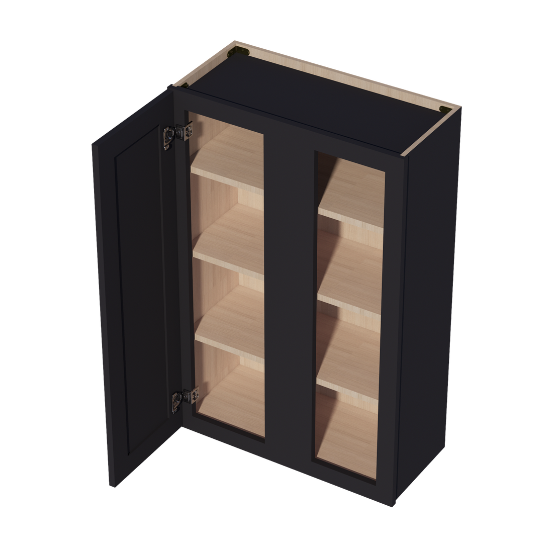 HE-WBC2742: Ebony Black Shaker 27"W x 42"H 1 Door & 2 Shelves Wall Blind Corner Cabinets