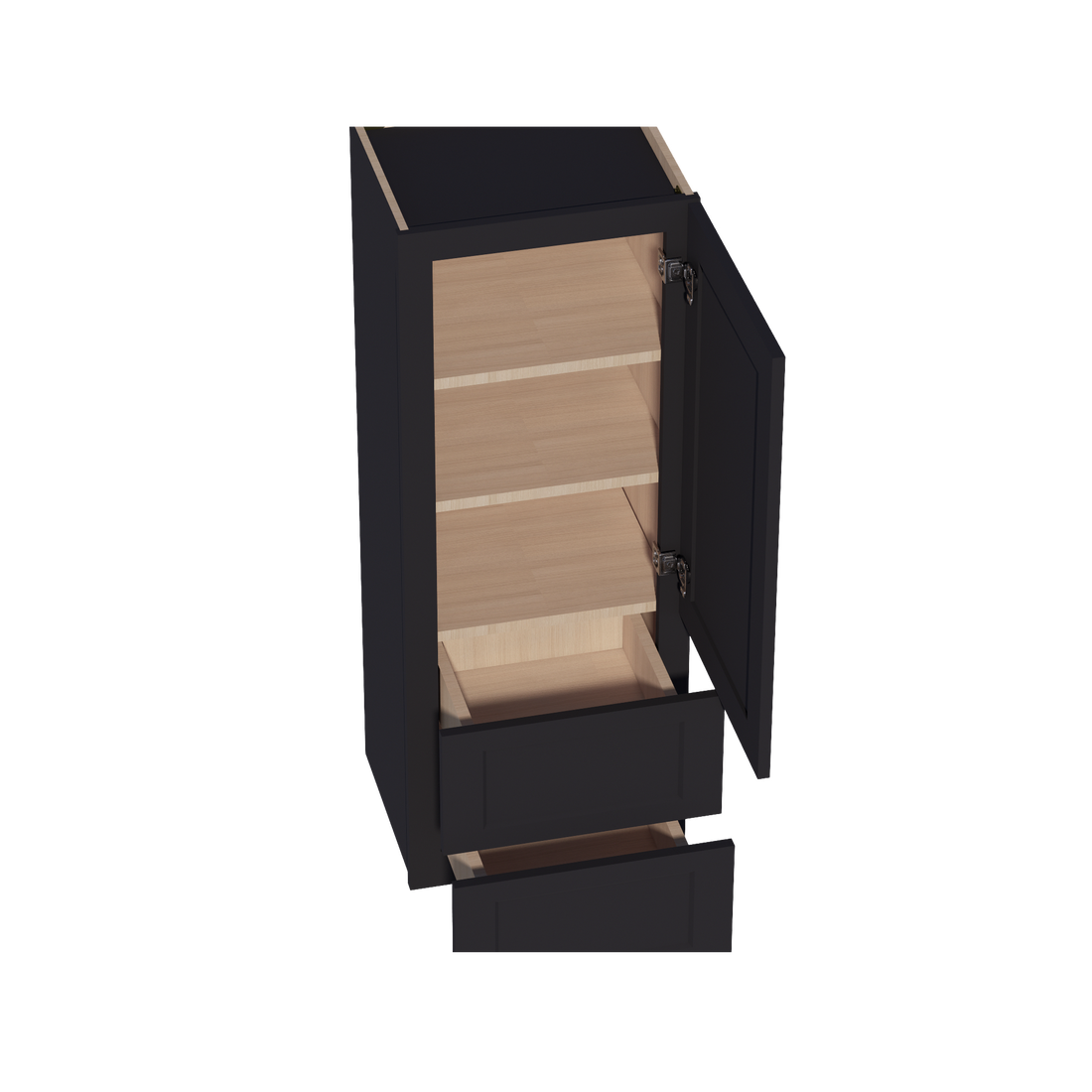 HE-WD1848: Ebony Black Shaker 18"W x 48"H 1 Door & 2 Drawers Special Wall Cabinet