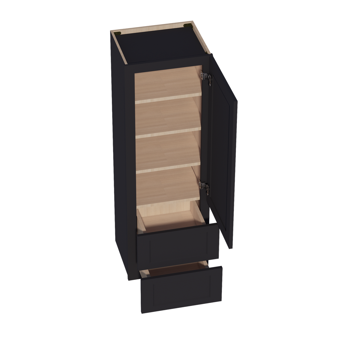 HE-WD1854: Ebony Black Shaker 18"W x 54"H 1 Door & 2 Drawers Special Wall Cabinet