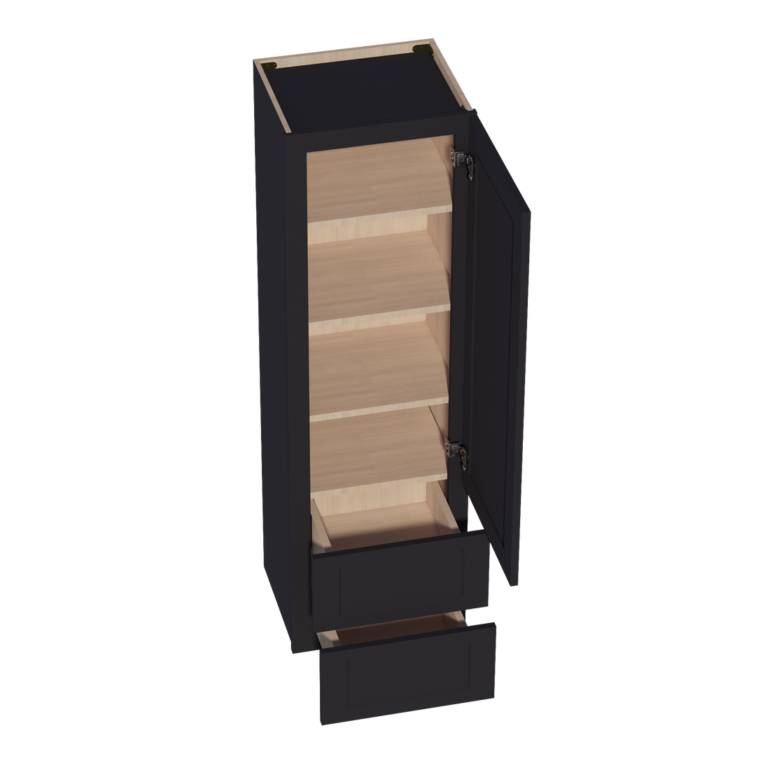 HE-WD1860: Ebony Black Shaker 18"W x 60"H 1 Door & 2 Drawers Special Wall Cabinet