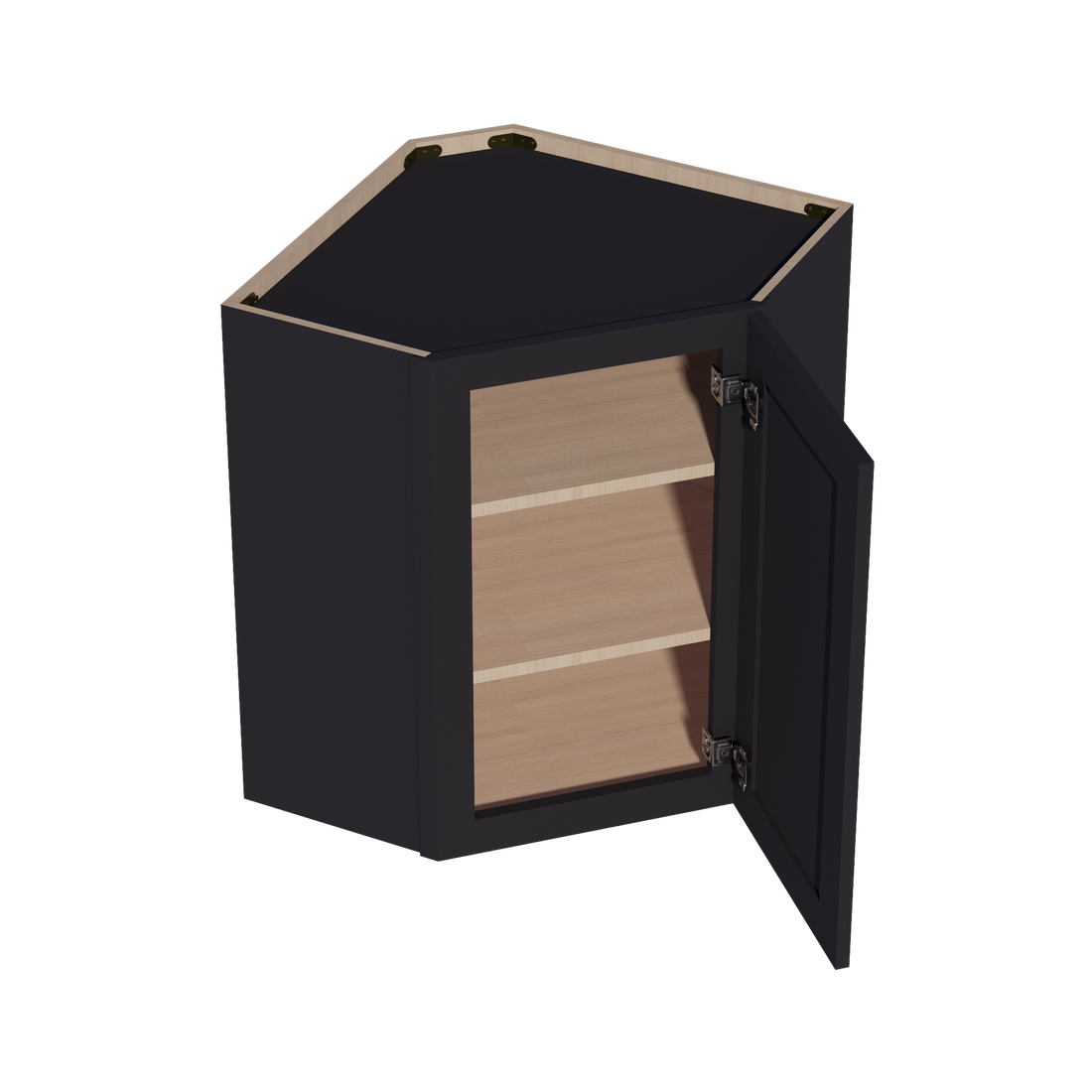HE-WDC2430: Ebony Black Shaker 24"W x 30"H 1 Door & 2 Shelves Diagonal Wall Corner Cabinet