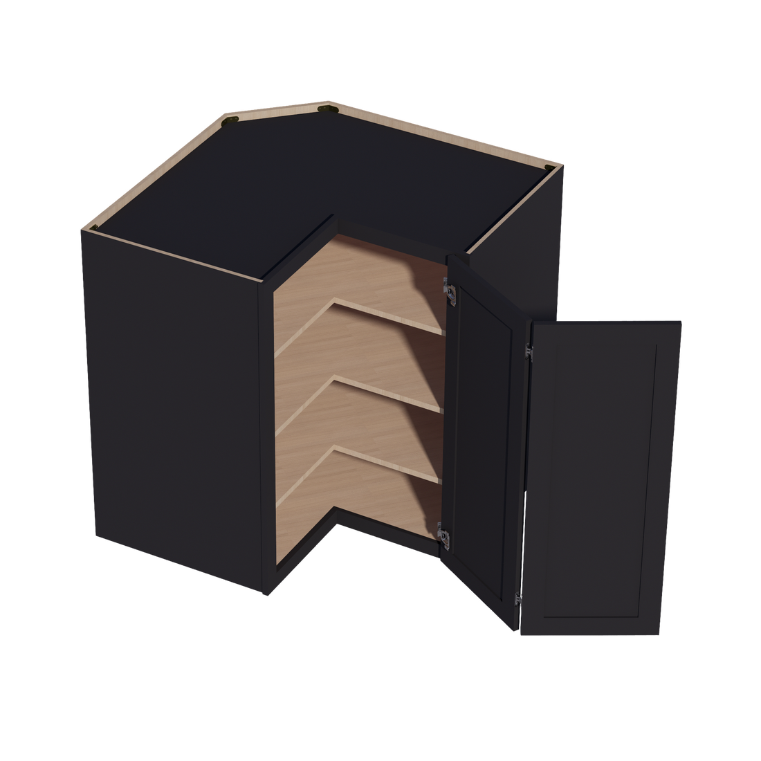 HE-WPC2442: Ebony Black Shaker 24"W x 42"H 1 Door & 3 Shelves Pie Cut Wall Corner Cabinet