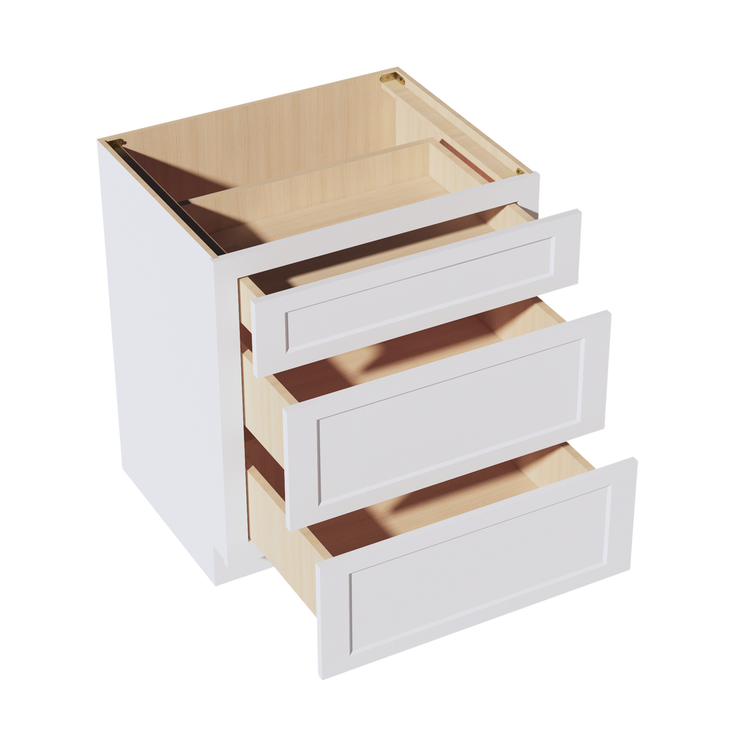 HF-DB30: Frost White Shaker 30" 3 Drawers Base Cabinet
