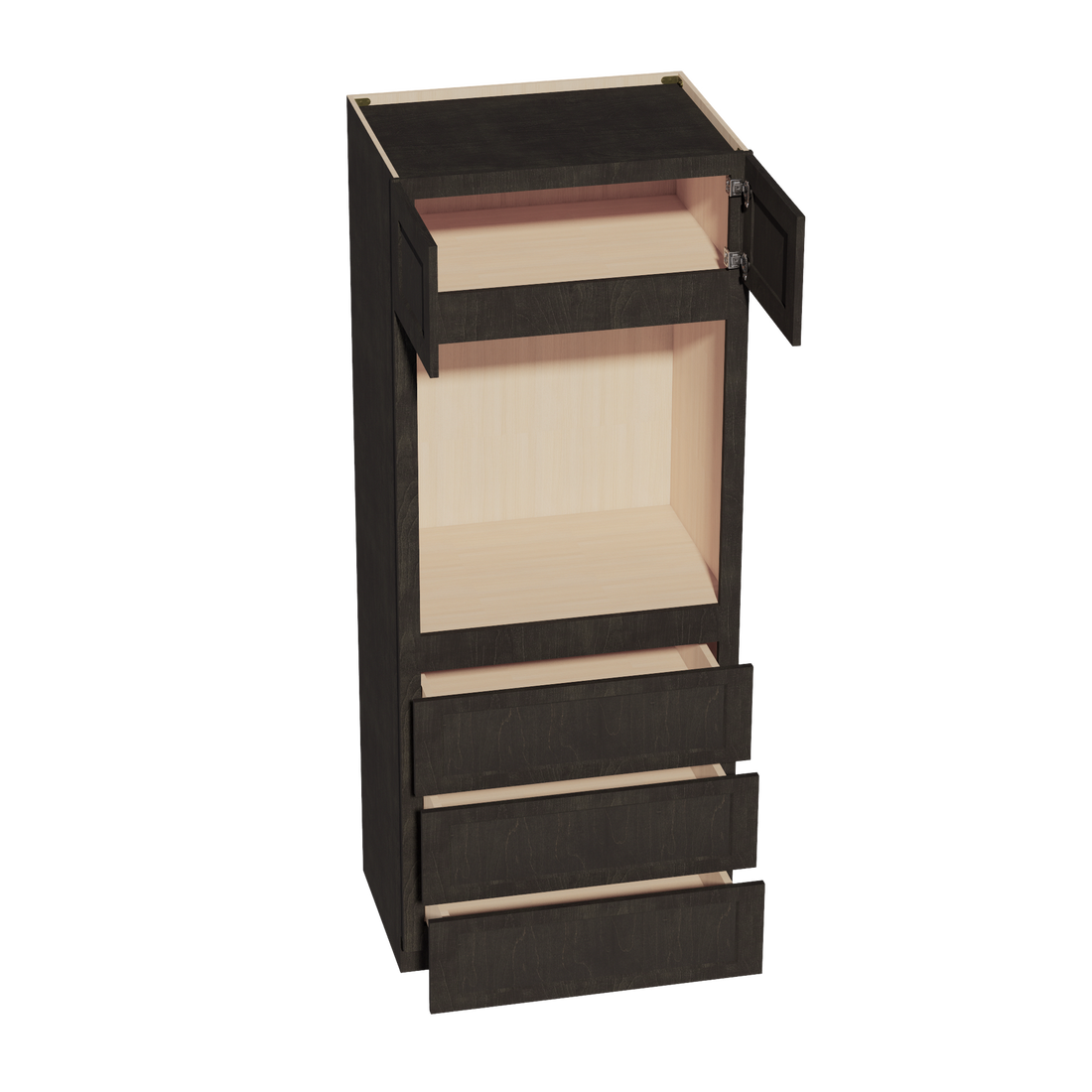 HG-OC3384: Dark Gray Shaker 33"W x 84"H x 24"D 2 Doors & 3 Drawers Tall Oven Shelf Cabinets