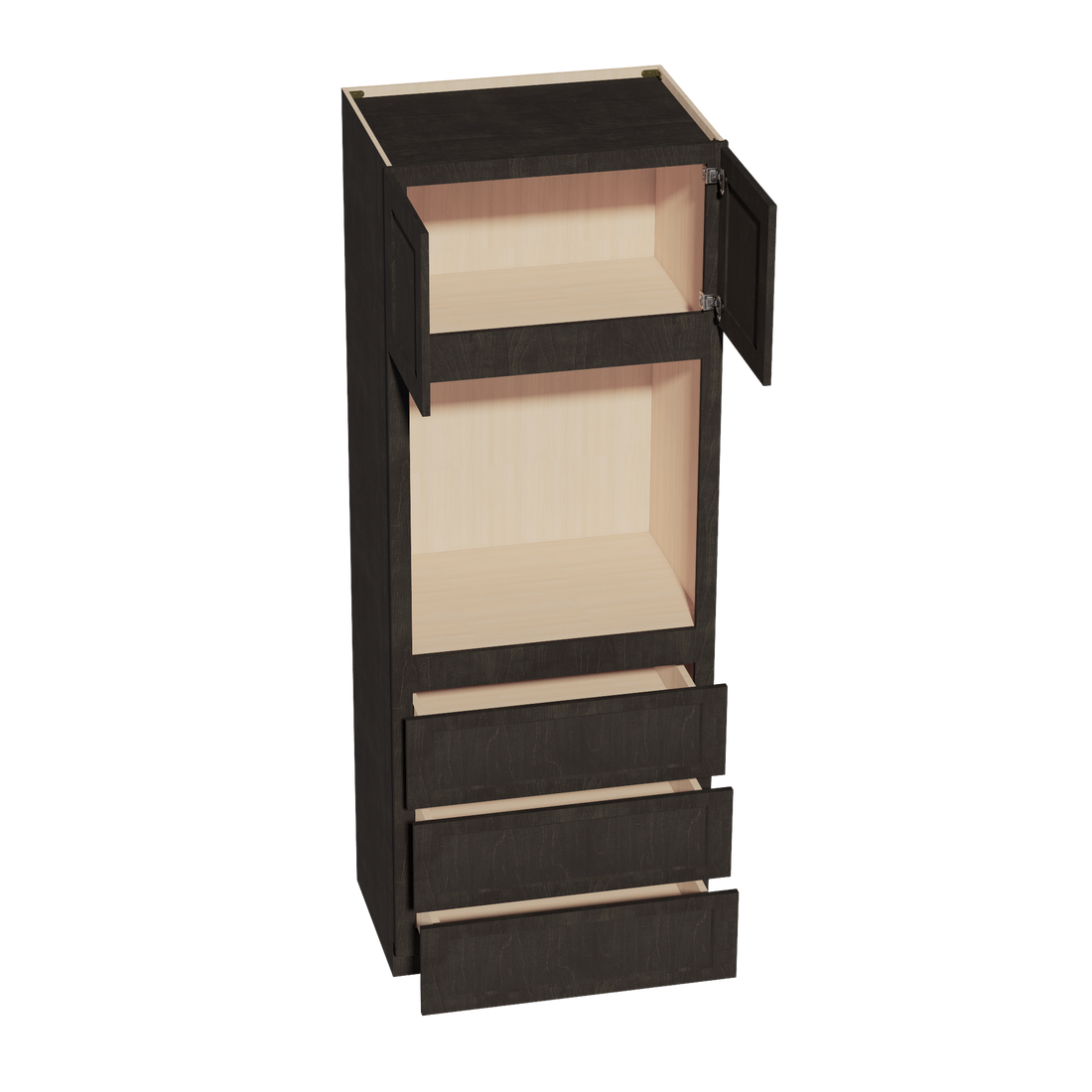 HG-OC3390: Dark Gray Shaker 33"W x 90"H x 24"D 2 Doors & 3 Drawers Tall Oven Shelf Cabinets