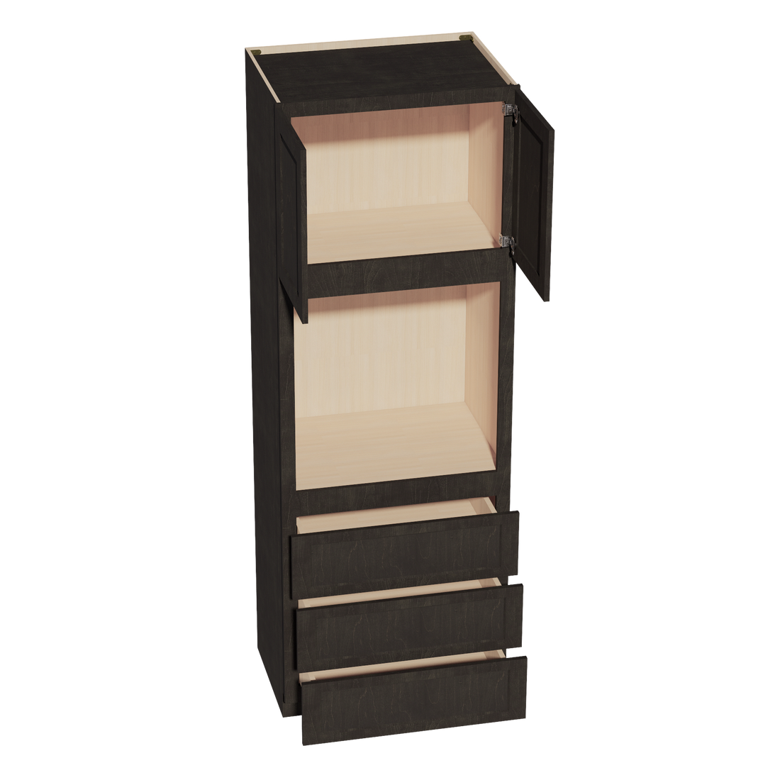 HG-OC3396: Dark Gray Shaker 33"W x 96"H x 24"D 2 Doors & 3 Drawers Tall Oven Shelf Cabinets