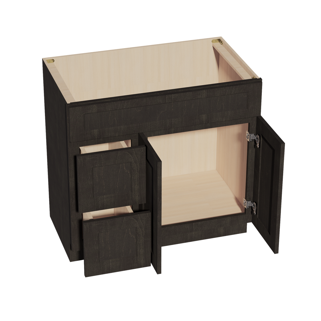 HG-VSD3621L: Dark Gray Shaker 36"W x 34-1/2"H x 21"D 2 Doors & 2 Left Drawers Offset Vanity Sink Base Cabinets