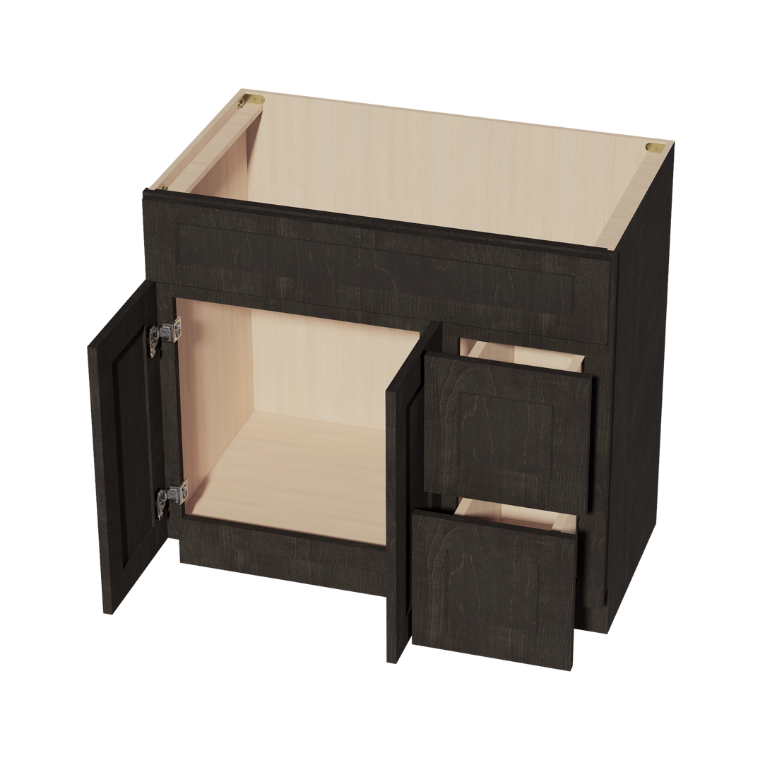 HG-VSD3621R: Dark Gray Shaker 36"W x 34-1/2"H x 21"D 2 Doors & 2 Right Drawers Offset Vanity Sink Base Cabinets