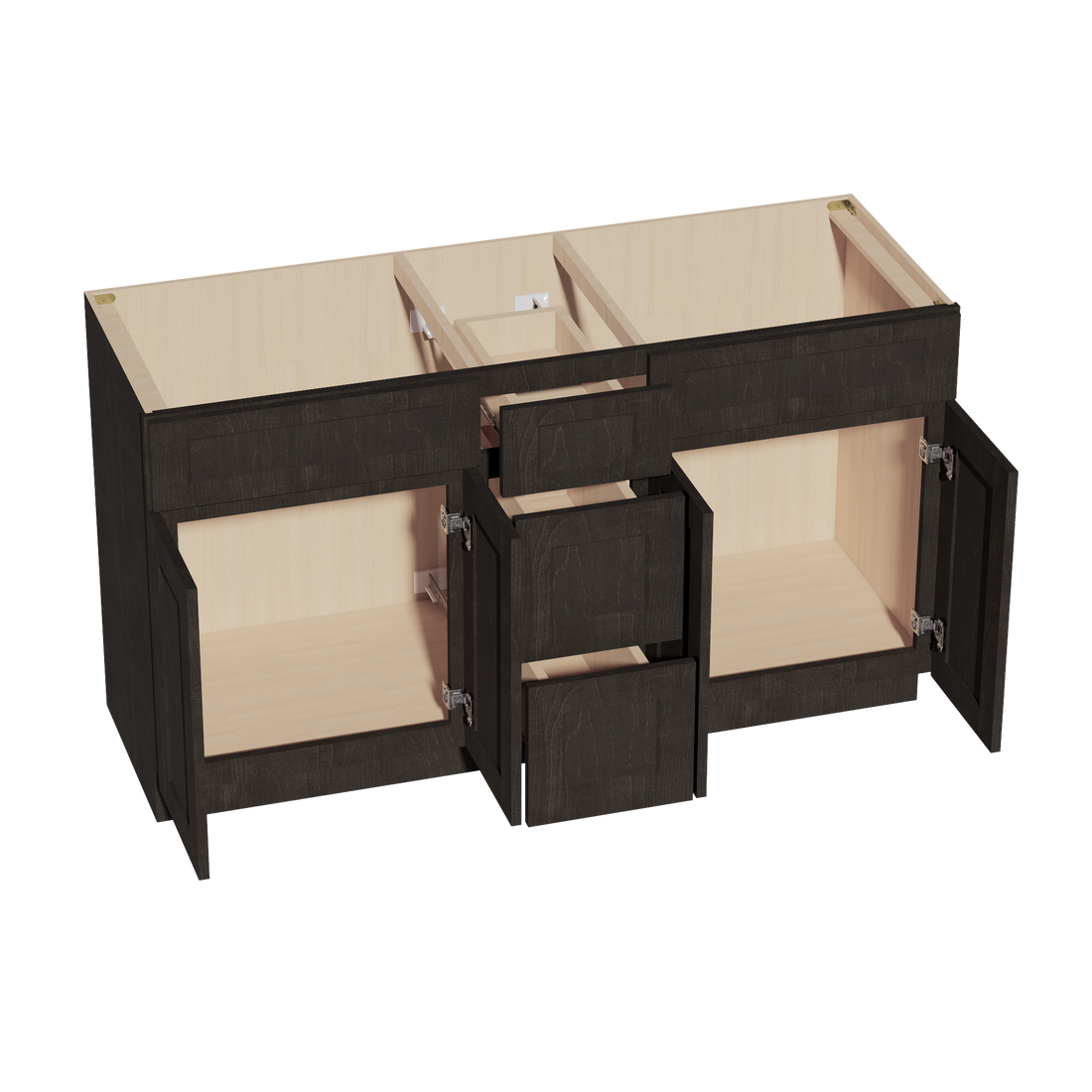 HG-VSD60DOUBLE: Dark Gray Shaker 60"W x 34-1/2"H x 21"D 4 Doors, 3 Drawers & 2 False Drawers Double Sink Vanity Base Combo Cabinets