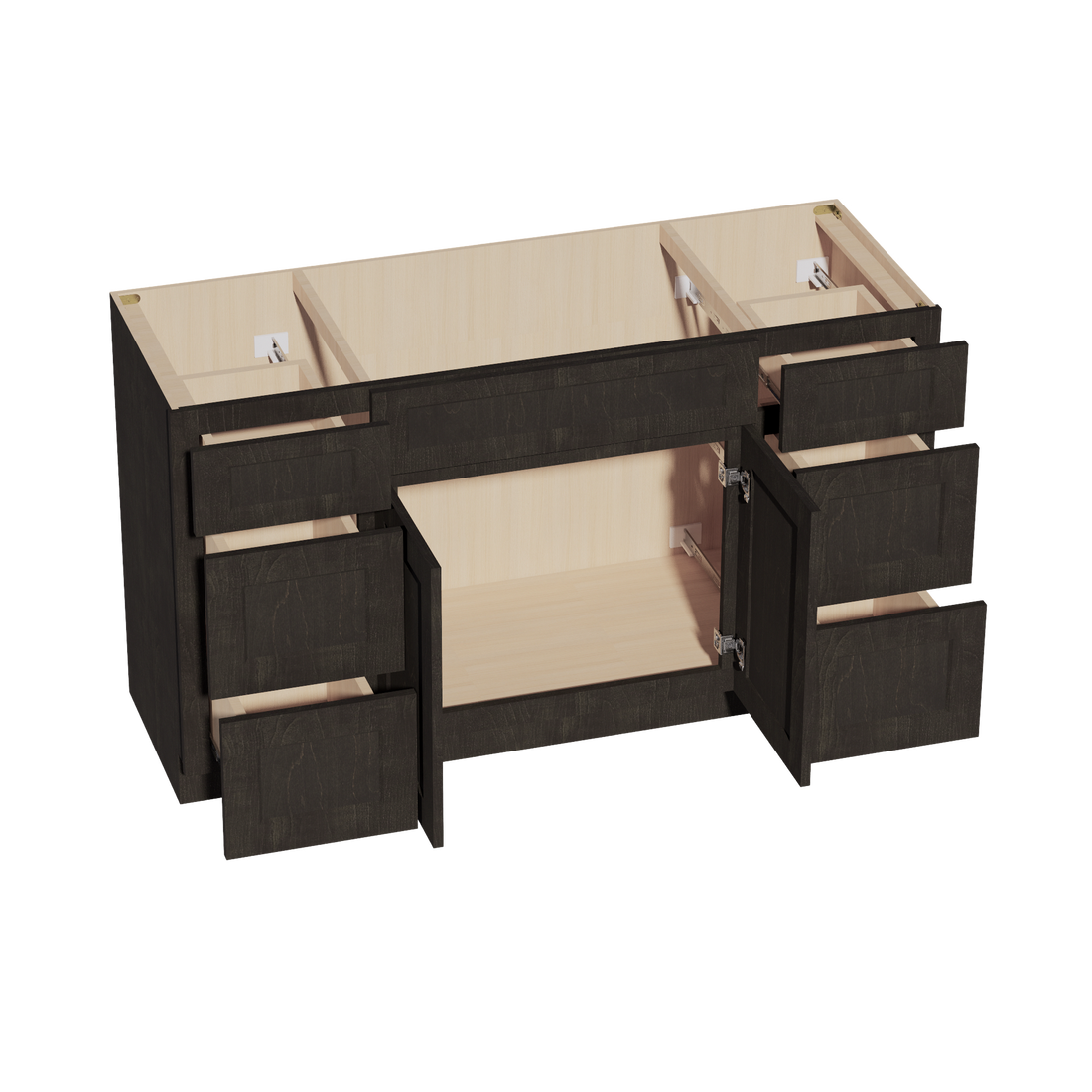 HG-VSD60SINGLE: Dark Gray Shaker 60"W x 34-1/2"H x 21"D 2 Doors, 6 Drawers & 1 False Drawer Single Sink Vanity Base Combo Cabinets