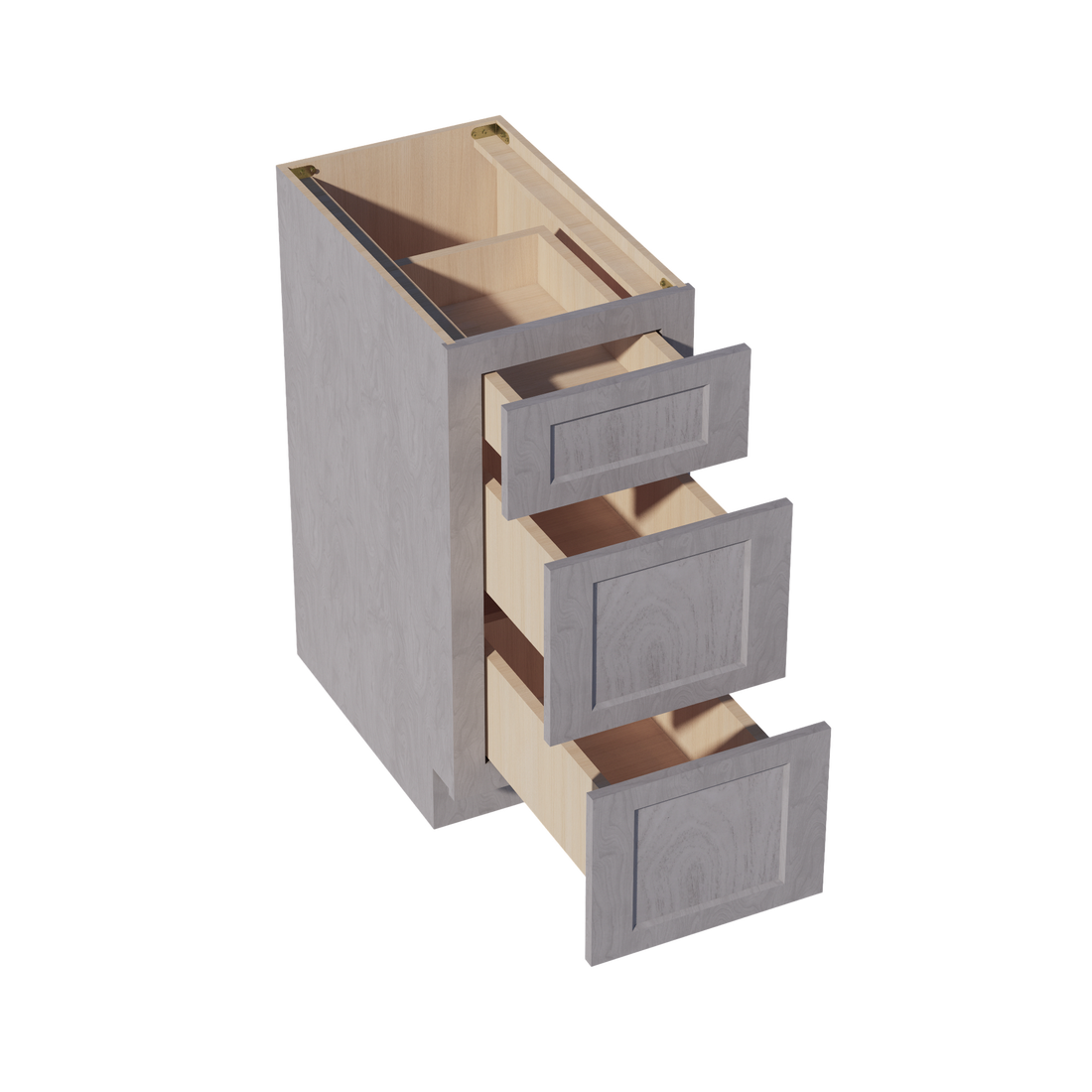 HLG-DB15: Light Gray Shaker 15" 3 Drawers Base Cabinet