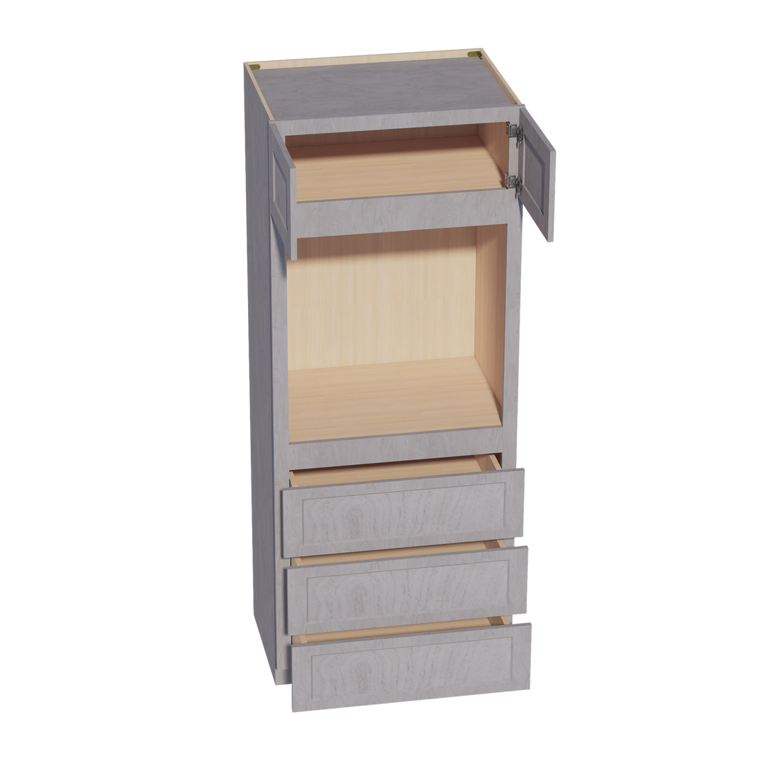 HLG-OC3384: Light Gray Shaker 33"W x 84"H x 24"D 2 Doors & 3 Drawers Tall Oven Shelf Cabinets