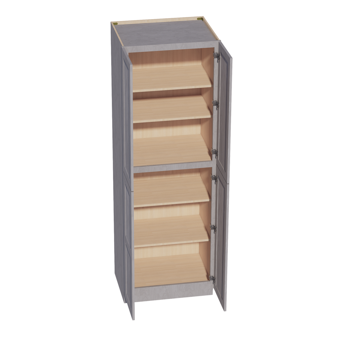 HLG-TP3090: Light Gray Shaker 30"W x 90"H x 24"D 4 Door & 5 Shelves Tall Shelf Pantry Cabinets