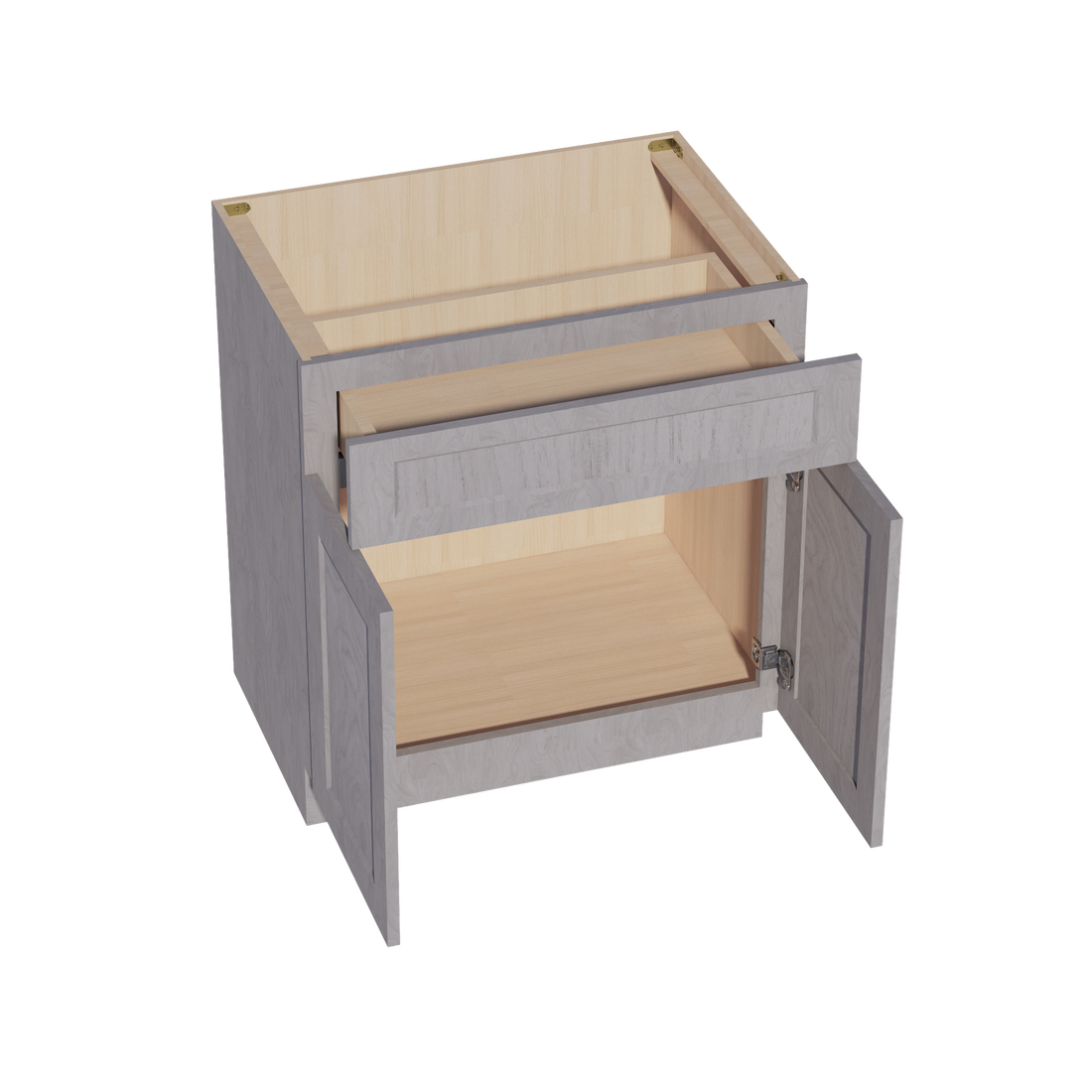 HLG-VB3021: Light Gray Shaker 30"W x 34-1/2"H x 21"D 2 Doors & 1 Drawer Double Door Vanity Base Cabinets