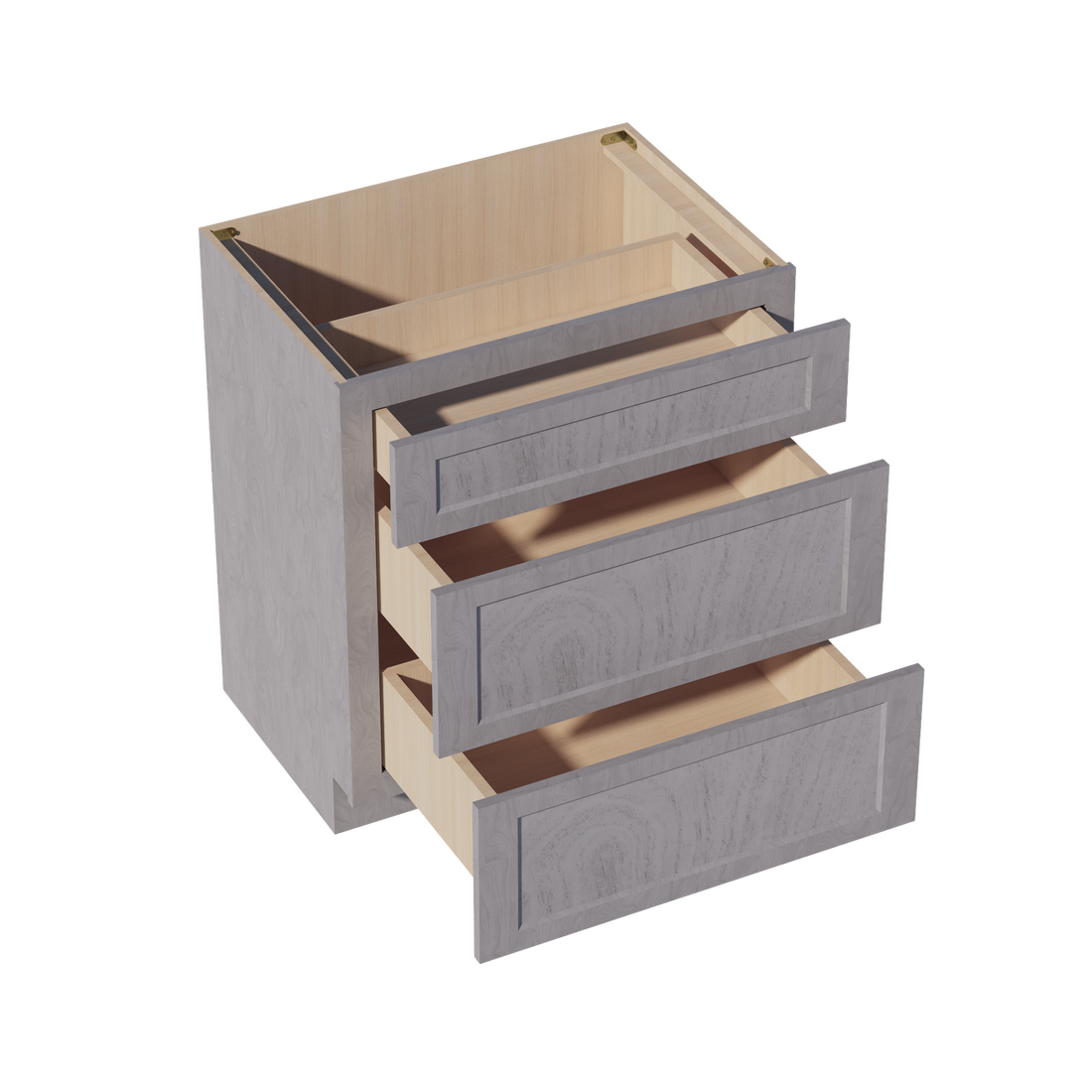 HLG-VDB3021: Light Gray Shaker 30"W x 34-1/2"H x 21"D  3 Drawers Vanity Base Cabinets