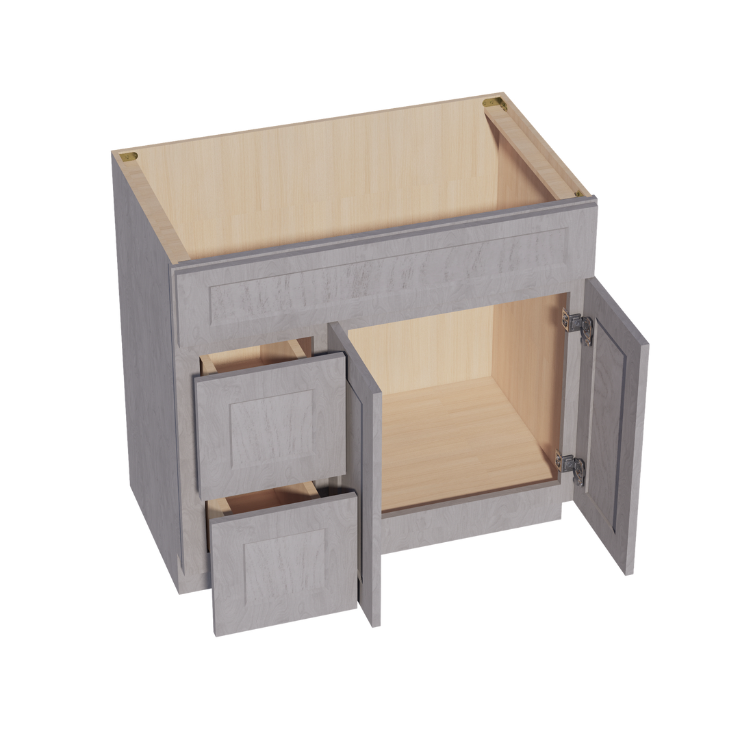 HLG-VSD3621L: Light Gray Shaker 36"W x 34-1/2"H x 21"D 2 Doors & 2 Left Drawers Offset Vanity Sink Base Cabinets