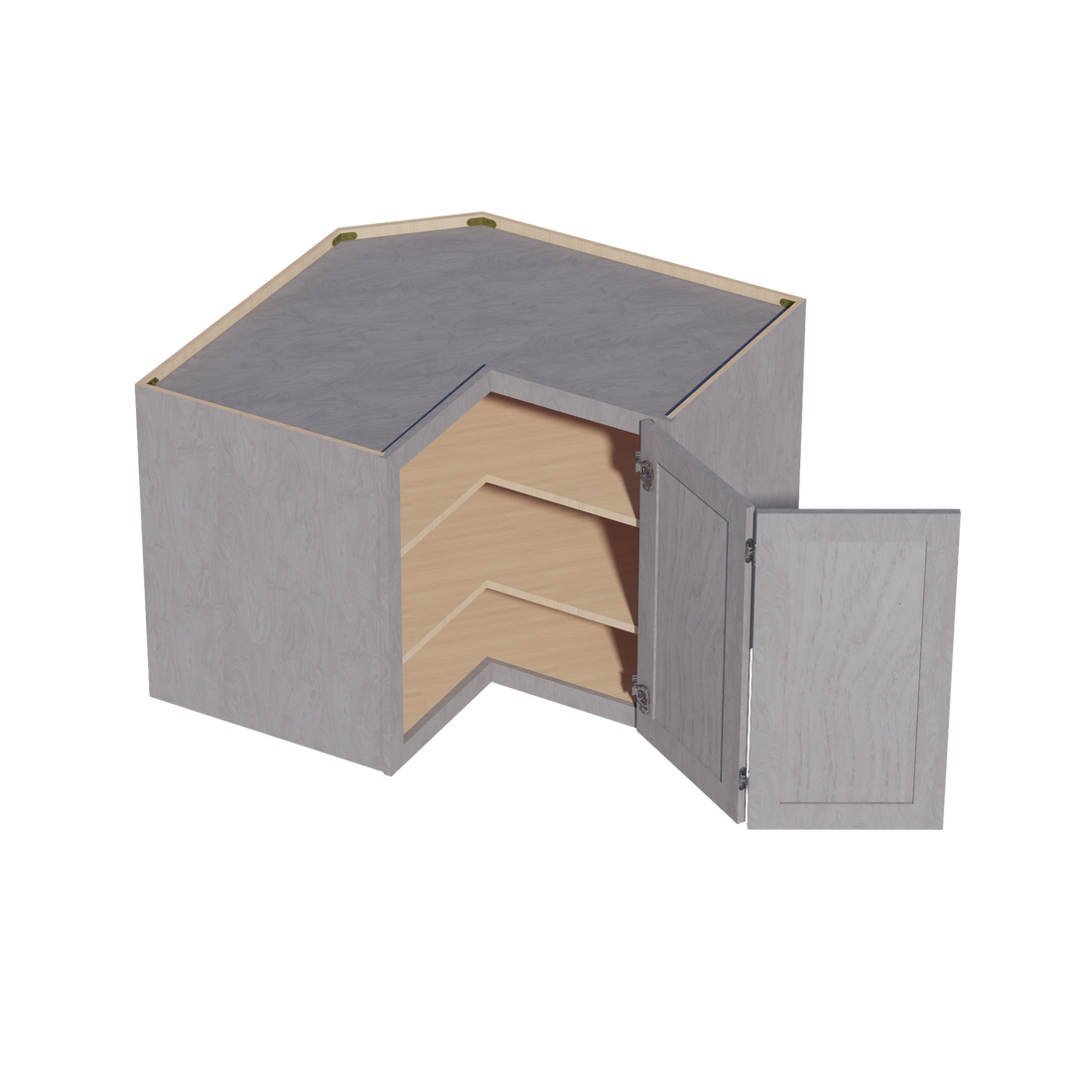 HLG-WPC2430: Light Gray Shaker 24"W x 30"H 1 Door & 2 Shelves Pie Cut Wall Corner Cabinet