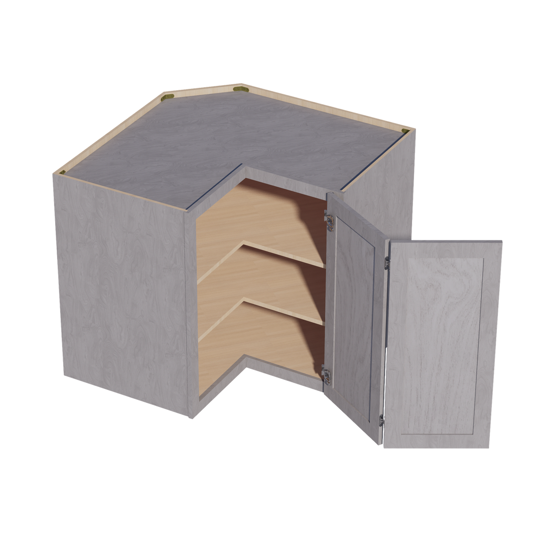 HLG-WPC2436: Light Gray Shaker 24"W x 36"H 1 Door & 2 Shelves Pie Cut Wall Corner Cabinet